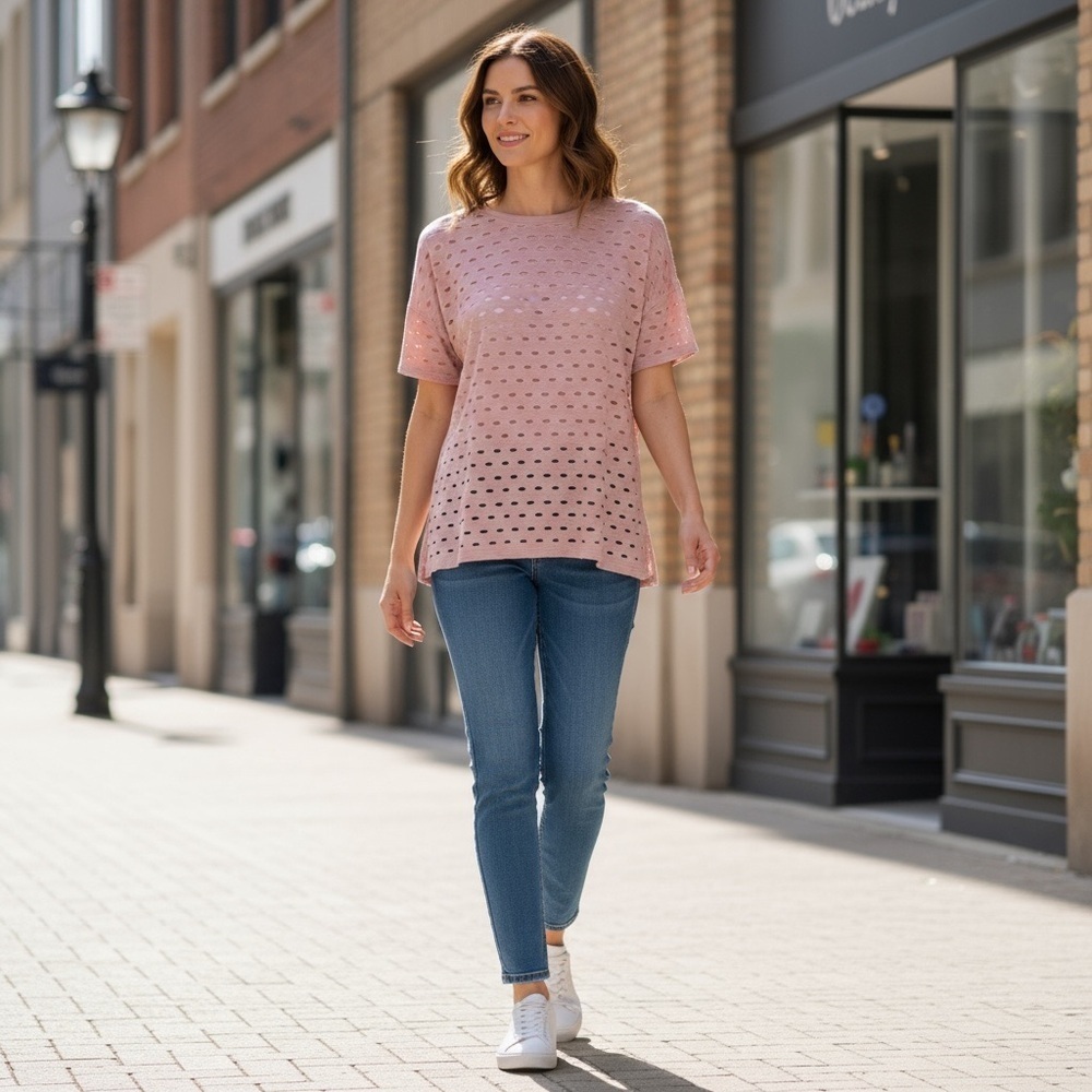ASOS Pink Short Sleeve Polka Dot Holes Top Shirt
